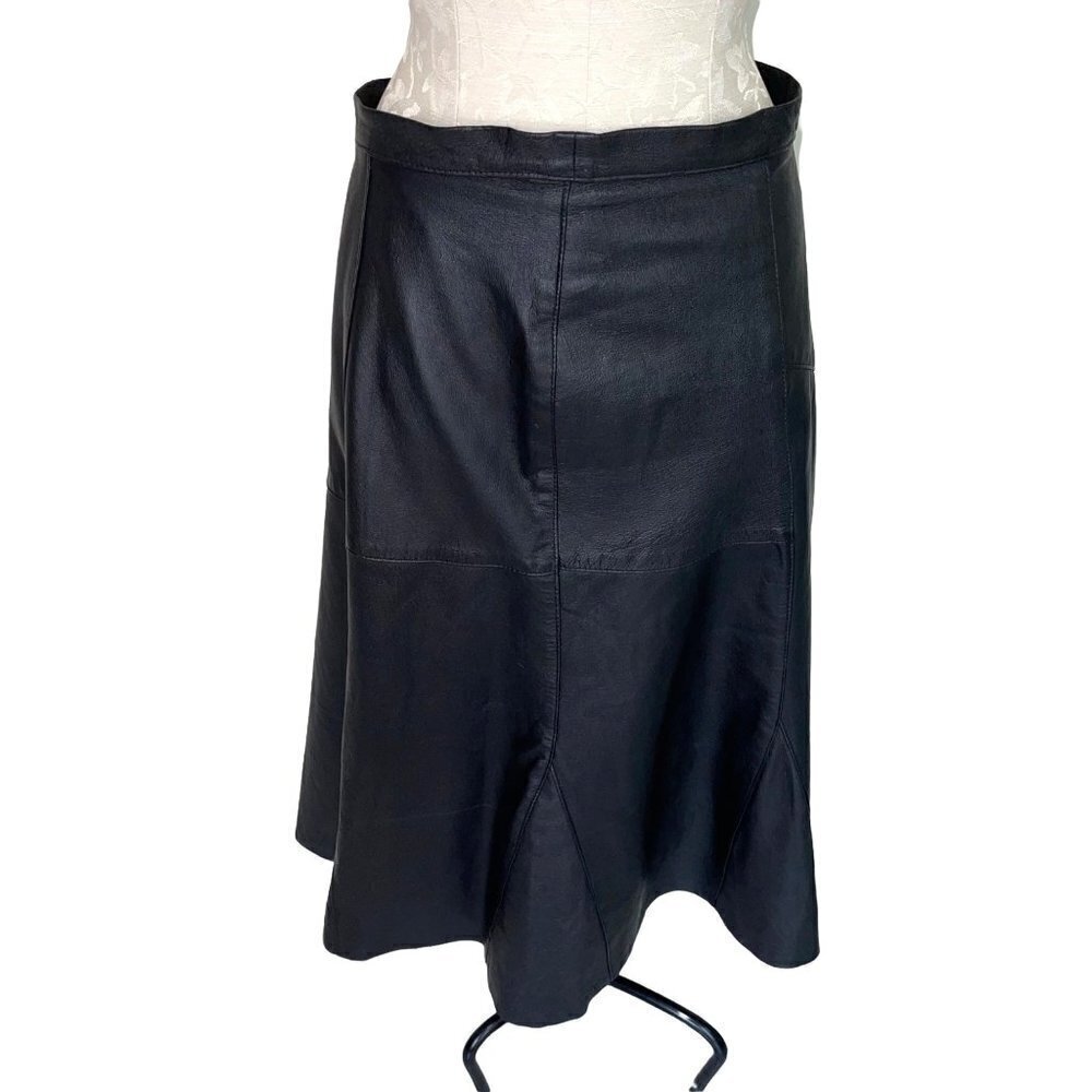 JU Godet Leather Midi Skirt Size Medium M Vintage Tulip Zip Made In Argentina